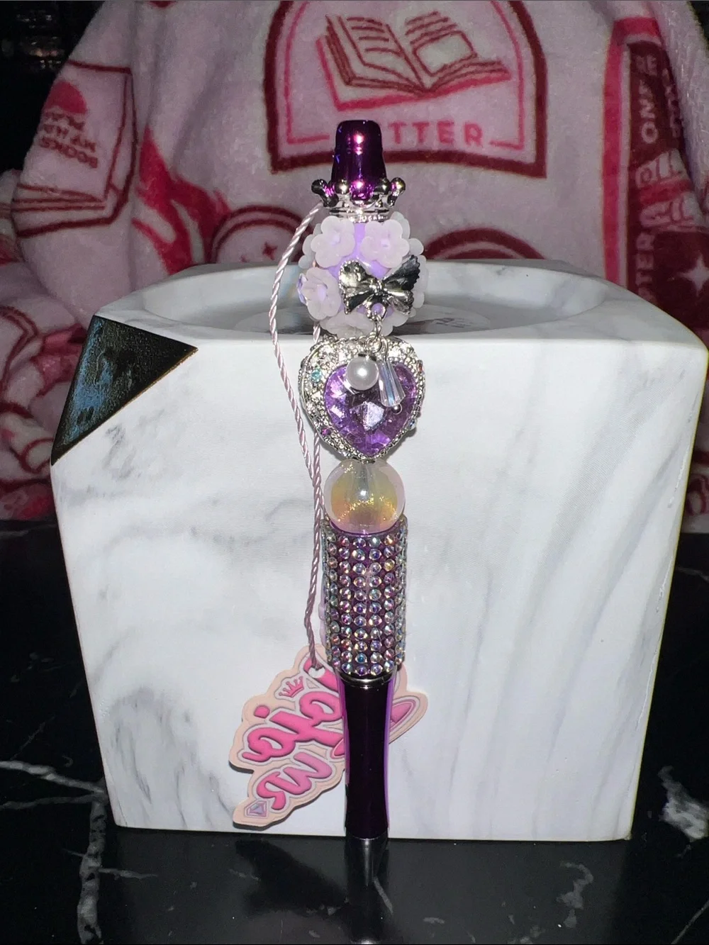 Purple Crystal Heart Charm Pen for Women